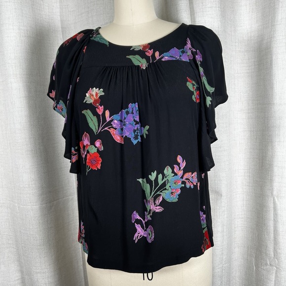 Maeve Tops - Maeve Anthropologie Prato Flutter Sleeve Blouse Top‎ XS Black Boho Trendy Casual